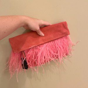 Suede Clutch with Feathers